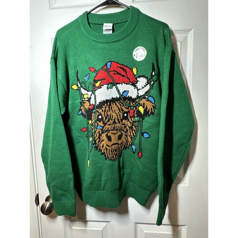 Freeze holiday sweater highland cow with working lights size small